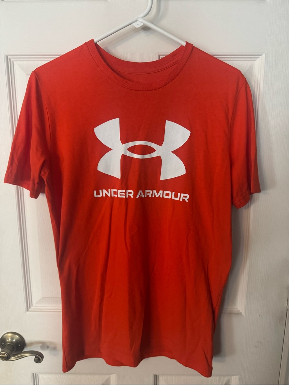 Under Armour Men’s Dark Orange Short Sleeve Tee with White Logo Size S